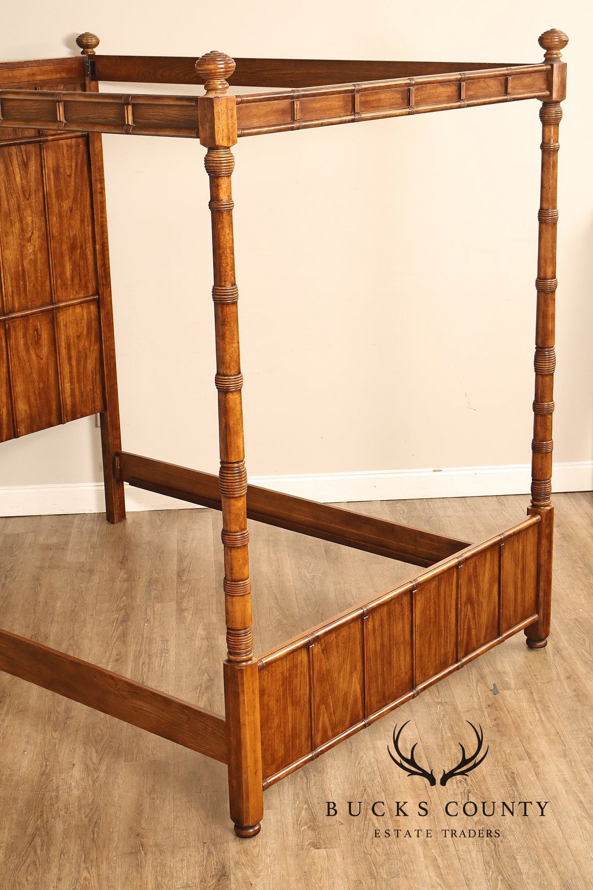 British Colonial Style Faux Bamboo Queen Canopy Bed
