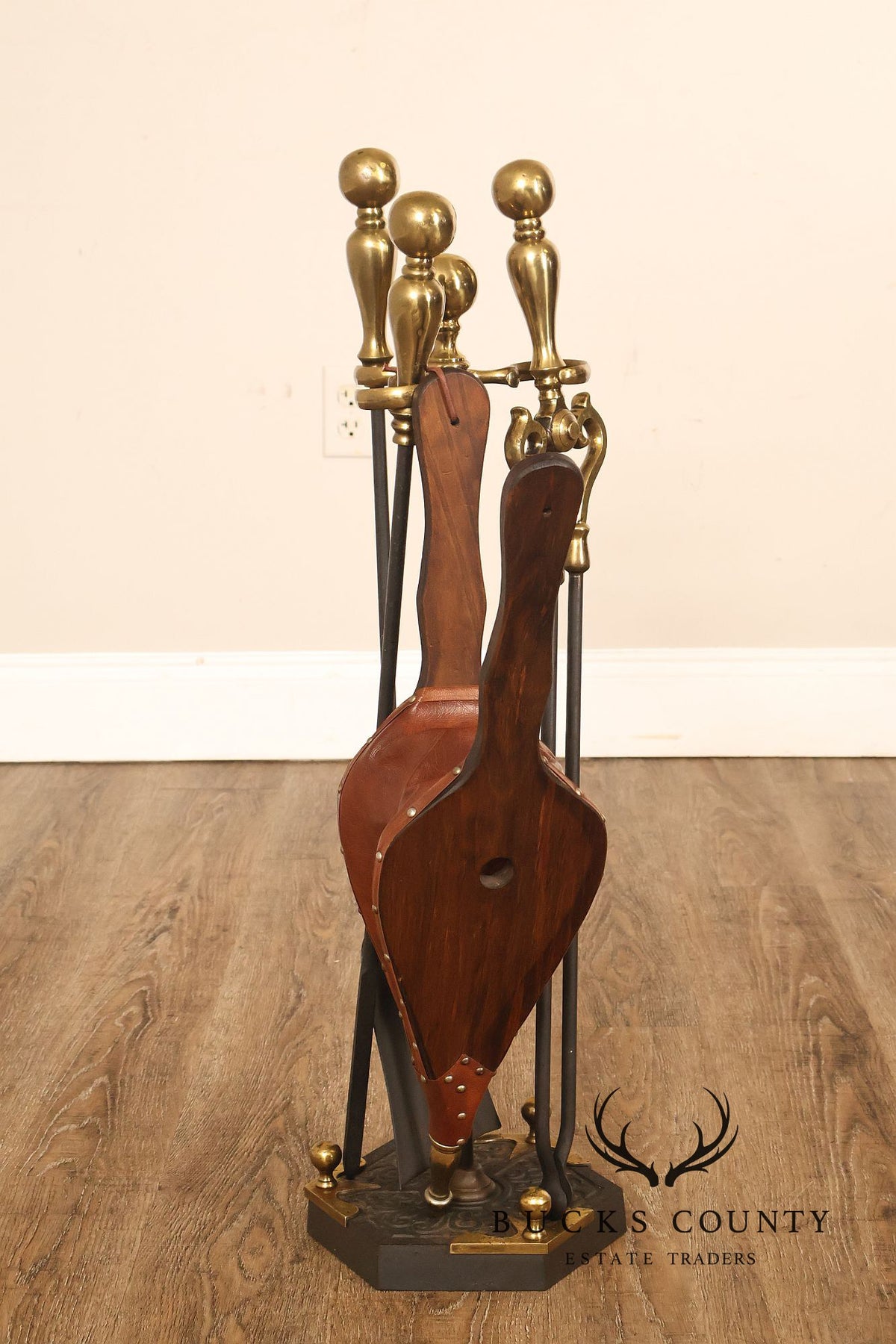 Vintage Brass Six-Piece Fireplace Tool Set
