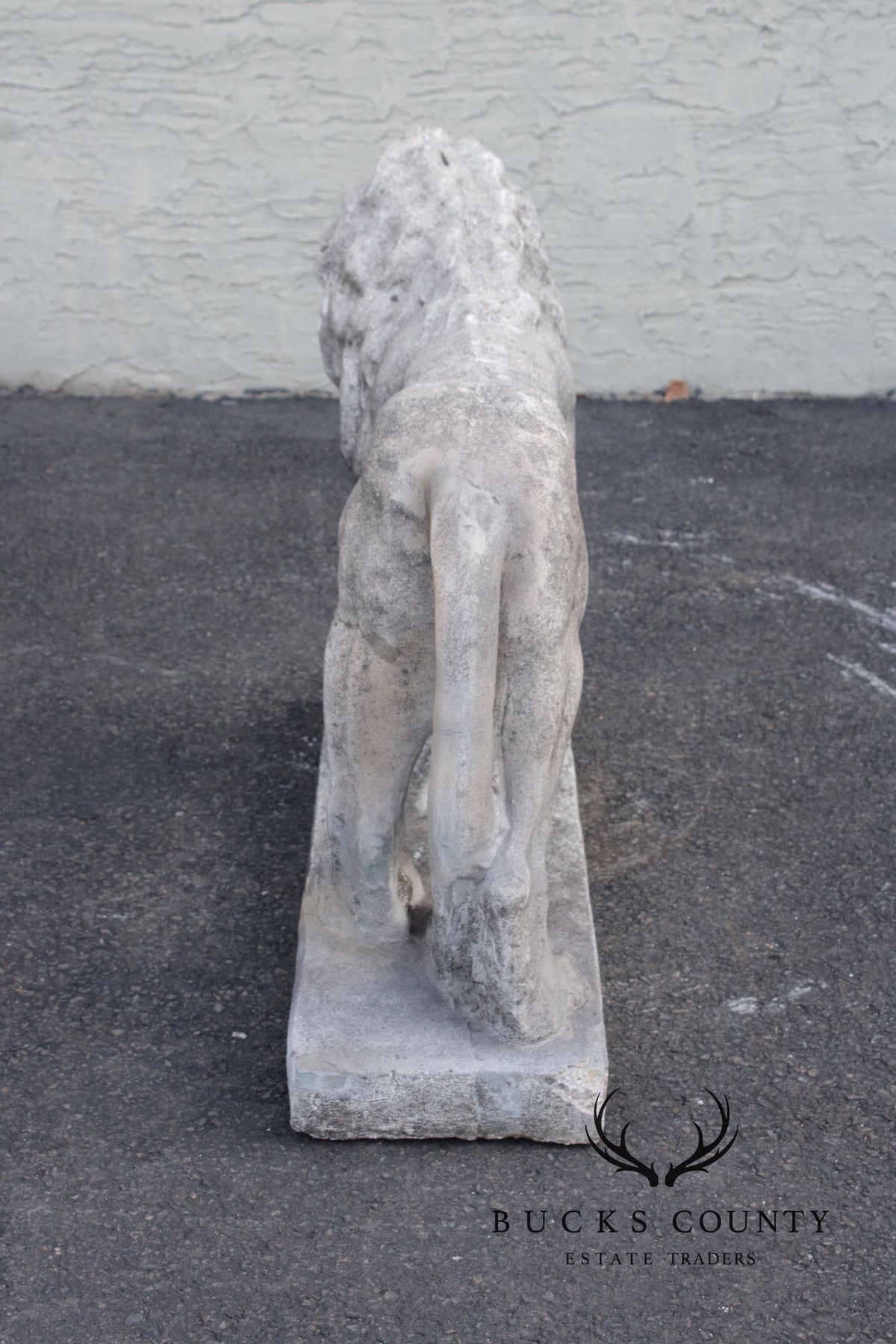 Vintage Pair Of Cast Stone Standing Lion Garden Statues