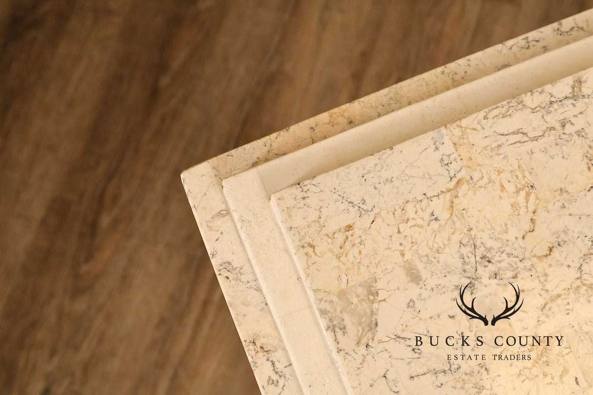 Neoclassical Style Travertine Console Table With Metal Stretcher
