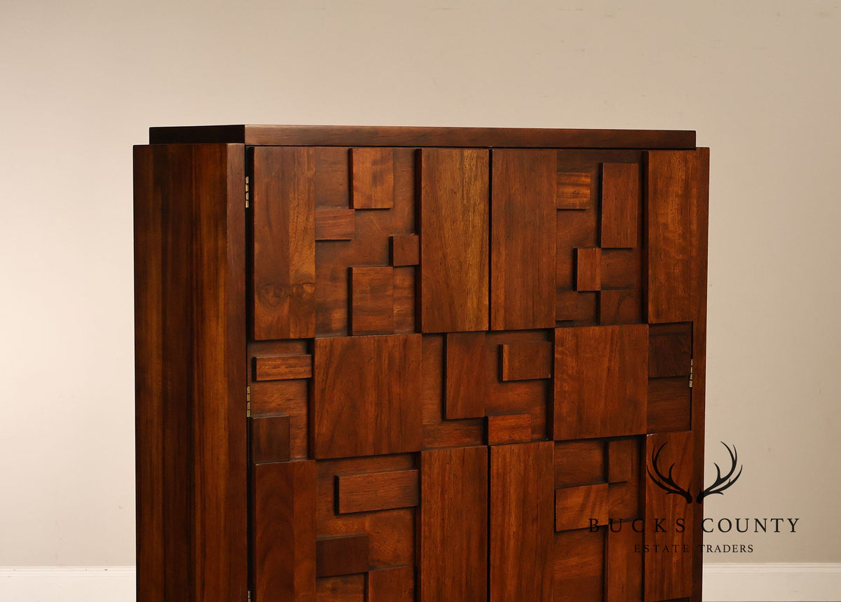 Vintage Lane Mid-Century Modern Brutalist Walnut Armoire