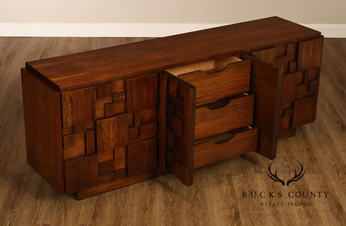 Vintage Lane Mid-Century Modern Brutalist Walnut Dresser