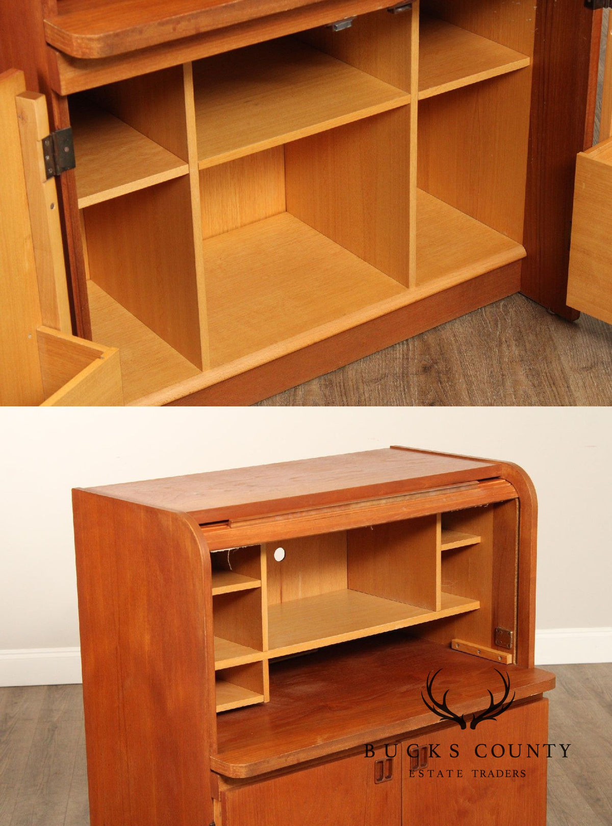 Danish Modern Vintage Teak Roll Top Bar Cabinet or Secretary Desk