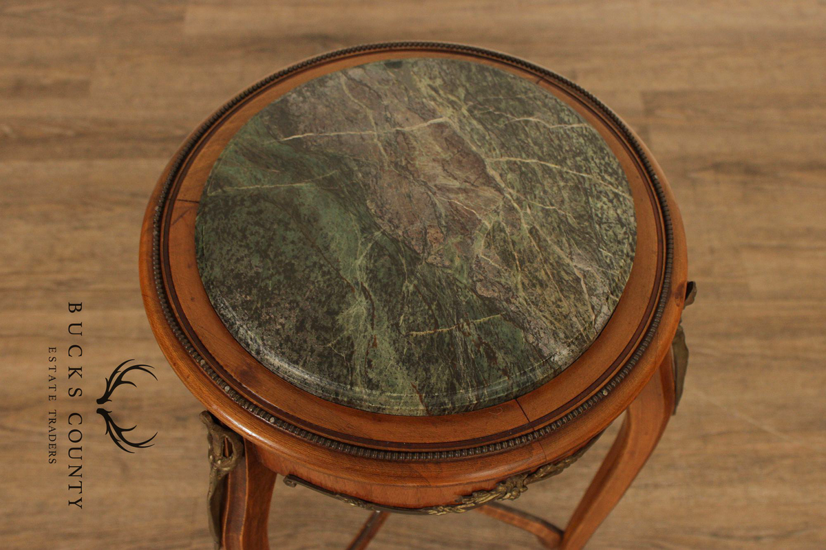 French Louis XV Style Marble Top Pedestal Side Table