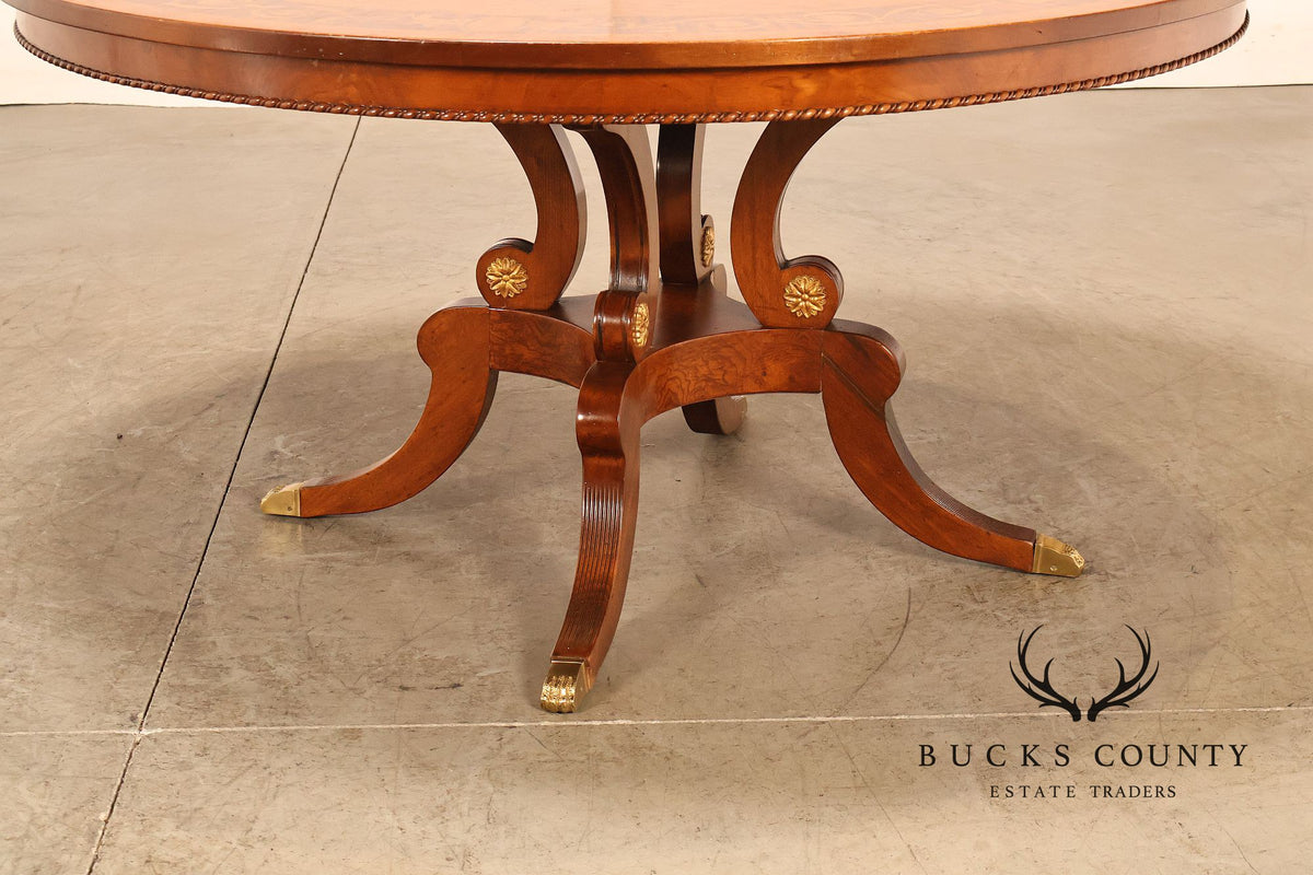 Francesco Molon Italian Neoclassical Style 60" Round Inlaid Burl Wood Dining Table