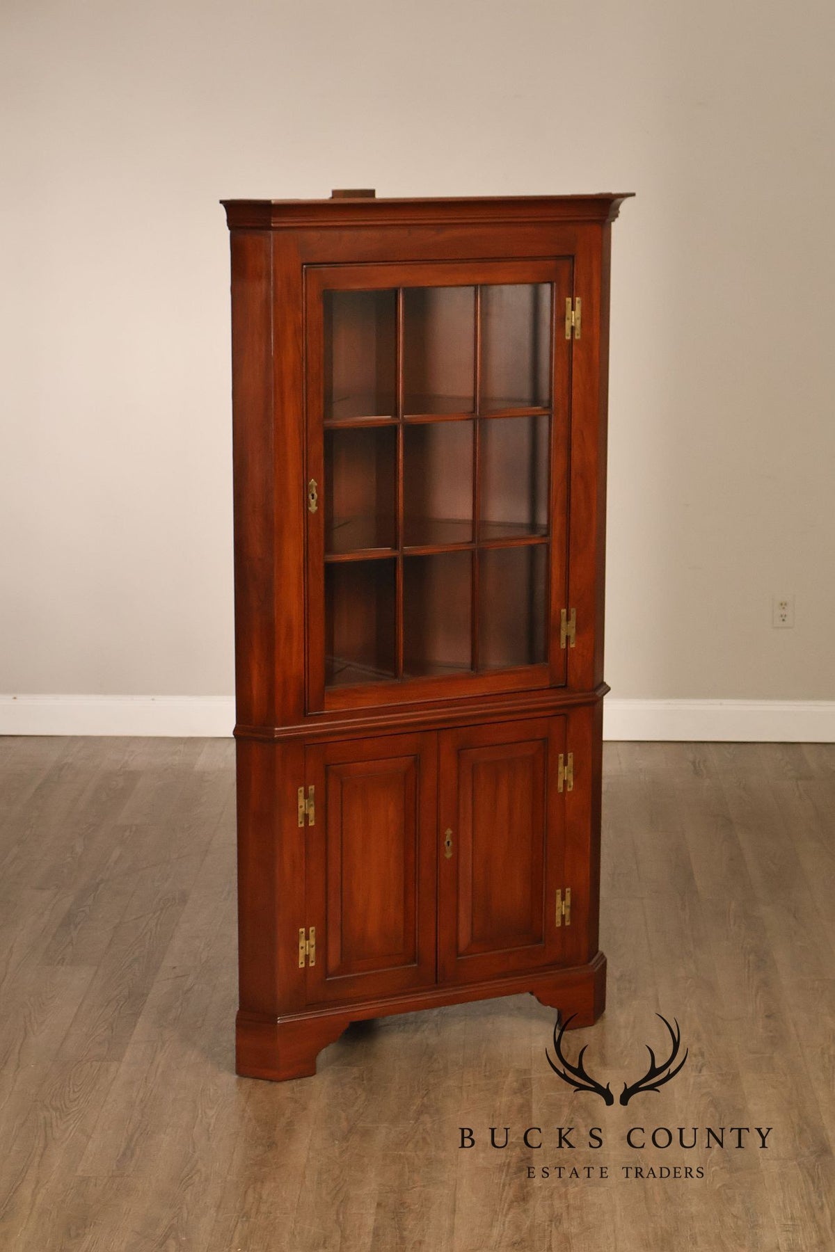 Henkel Harris Cherry Nine Pane Chippendale Style Corner Cabinet