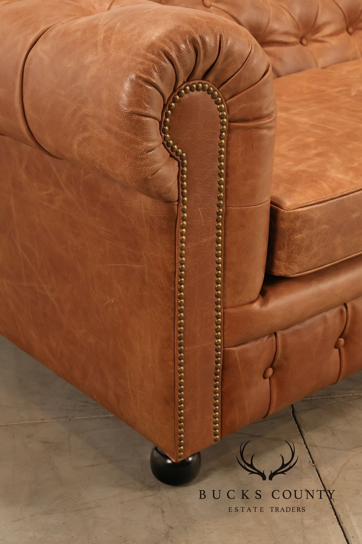 Chesterfield Style 8 Foot Distressed Brown Tufted Leather Sofa
