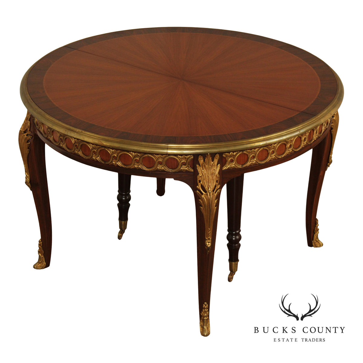 French Louis XV Style Ormolu Mounted Round Expandable Dining Table