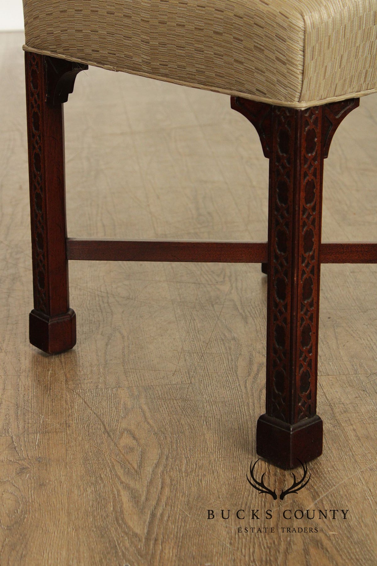 Chinese Chippendale Style Pair of Mahogany Stools