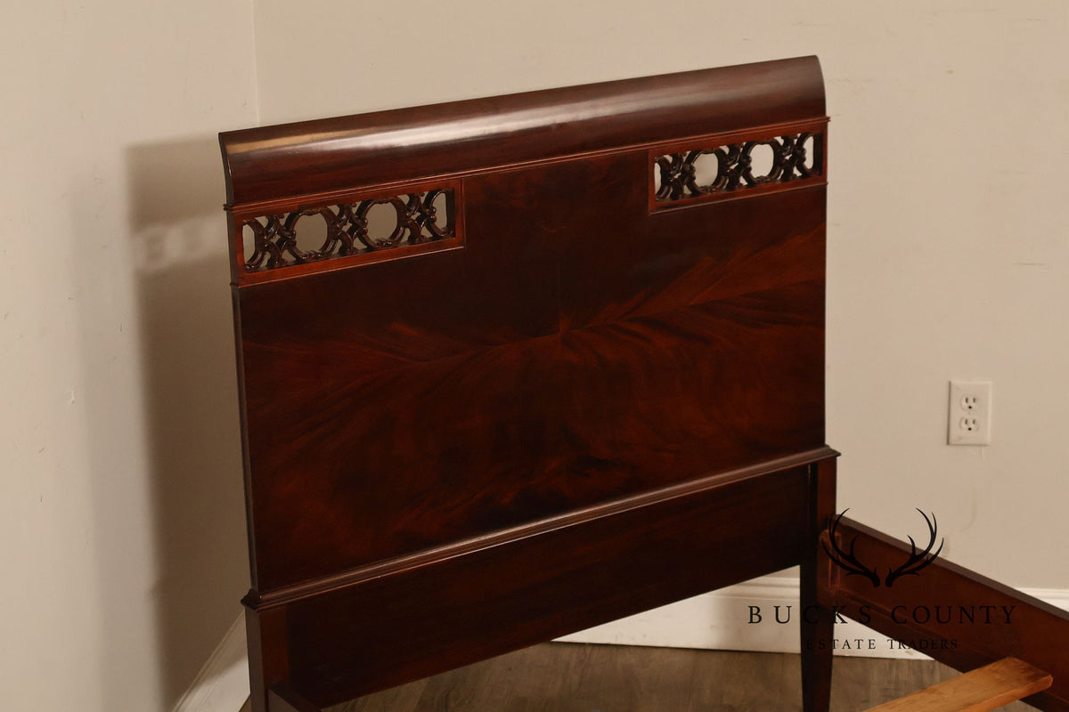 Pair of Vintage Flame Mahogany Twin Beds with Pierced Headboards, Circa 1940s