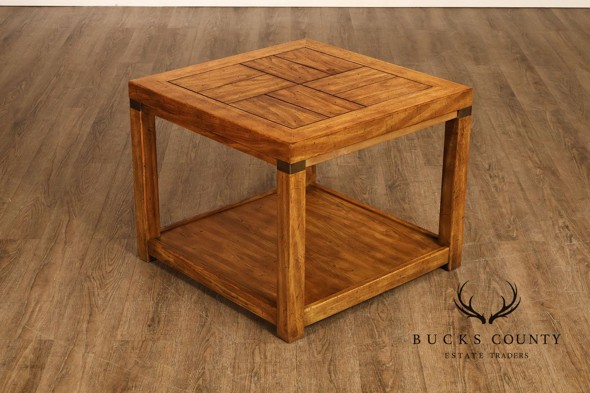 Drexel Heritage Pair Of Rustic Square End Tables With Pull Out Trays