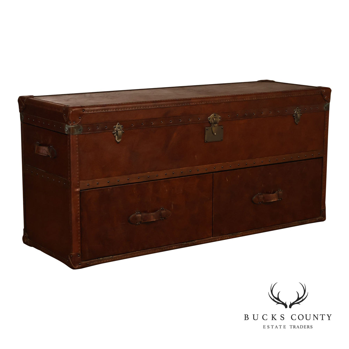 Restoration Hardware Leather Campaign-Style Storage Trunk With Drawers