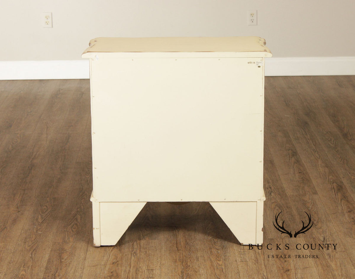 Lane French Provincial Style Pair of Distressed Cream Painted Nightstands