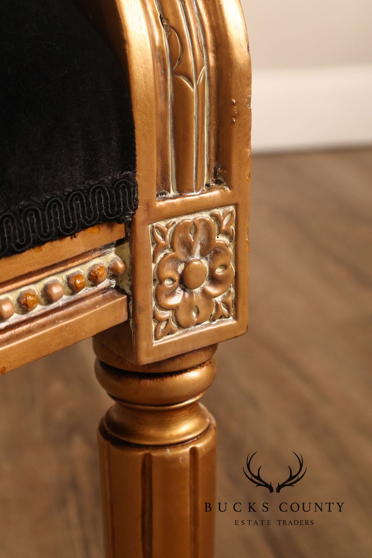 Louis XVI Style Giltwood Armchair With Black Upholstery