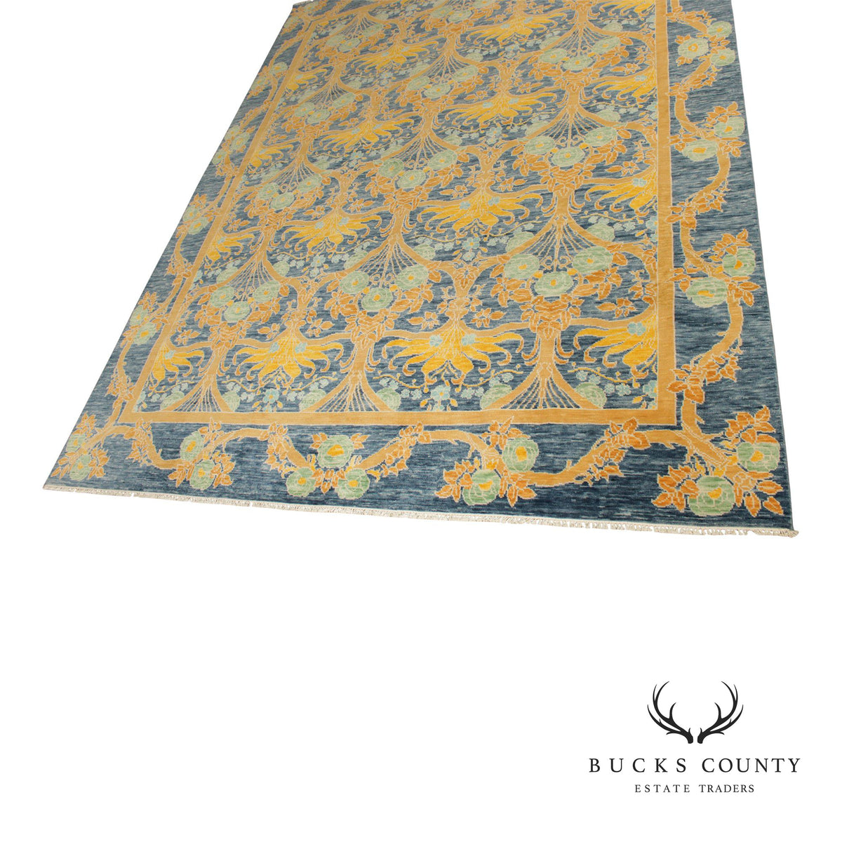 Golden Nile William Morris Style Large Blue And Gold Wool Area Rug