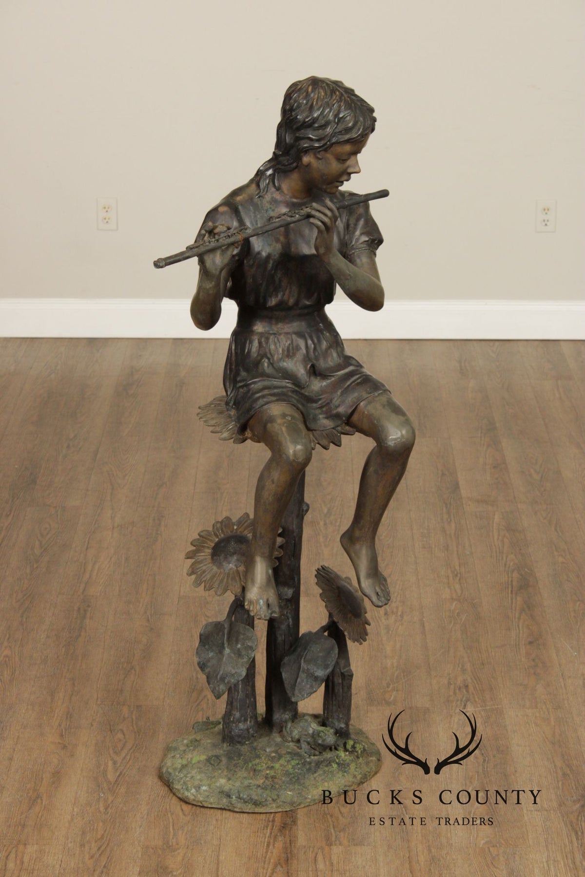 Large Bronze Garden Statue, 'Flute Player'