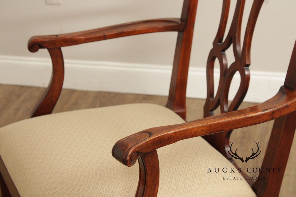 1940's Chippendale Style Pair of Carved Mahogany Armchairs