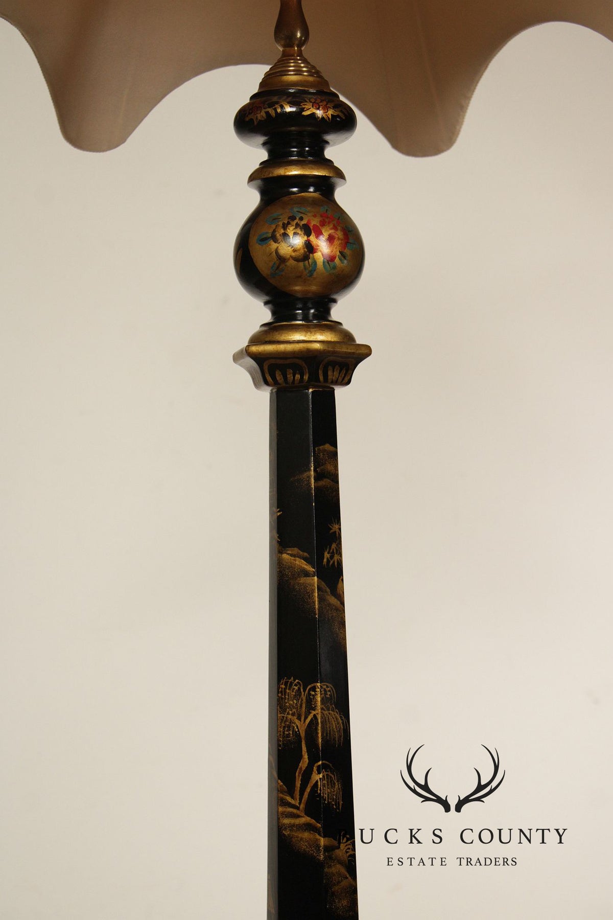 Chelsea House Chinoiserie Decorated Black Lacquer Floor Lamp