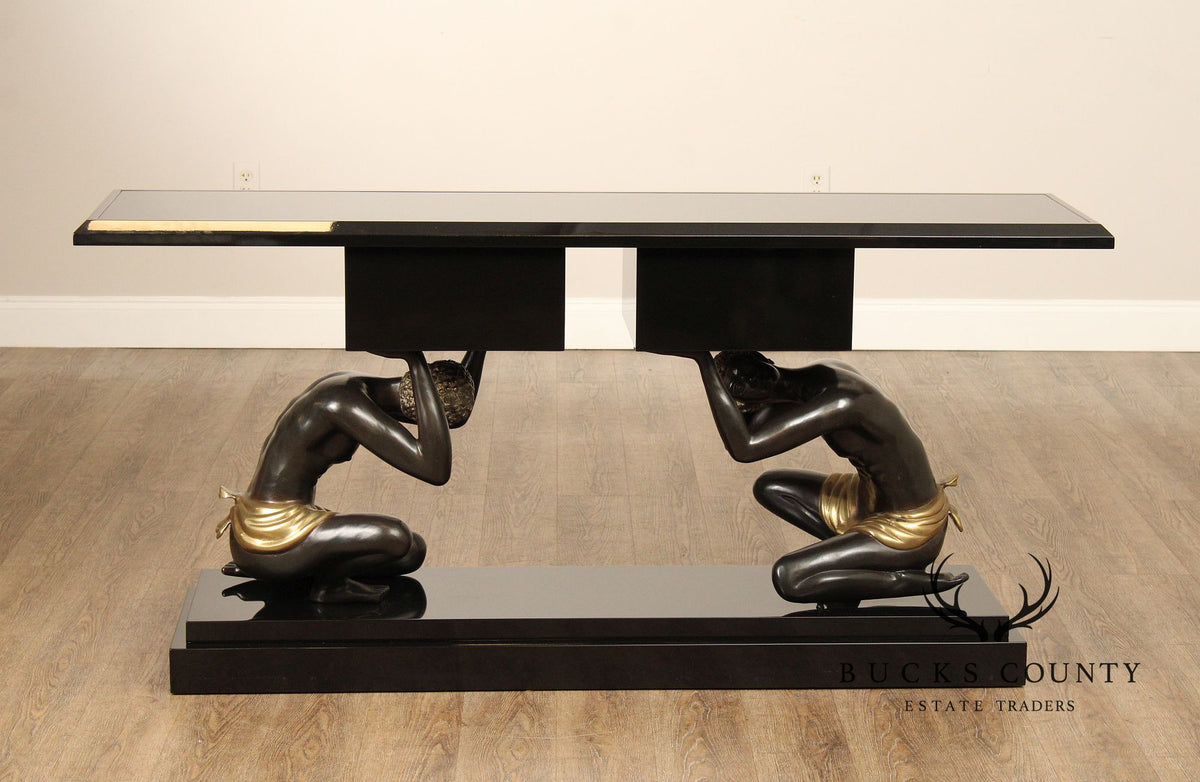 Hollywood Regency Figural Bronze Console Table