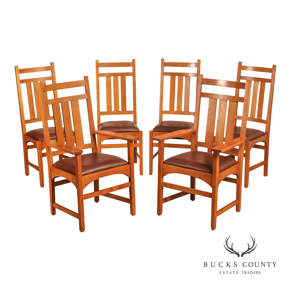 Stickley Mission Collection Set of Six Harvey Ellis Oak Dining Chairs