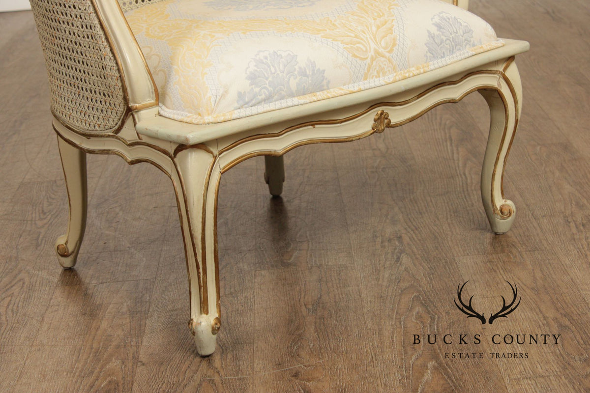 French Provincial Style Barrel Back Caned Lounge Chair and Ottoman