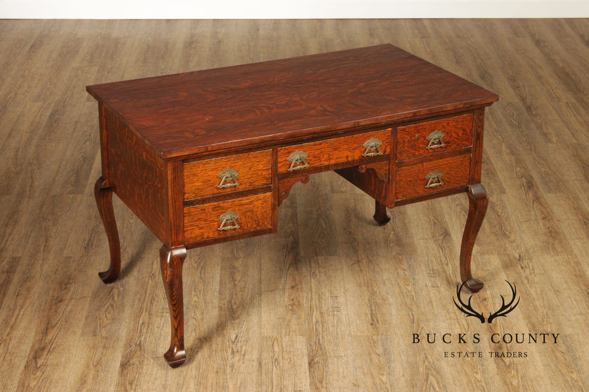 Antique Victorian Oak Partner's Executive Writing Desk