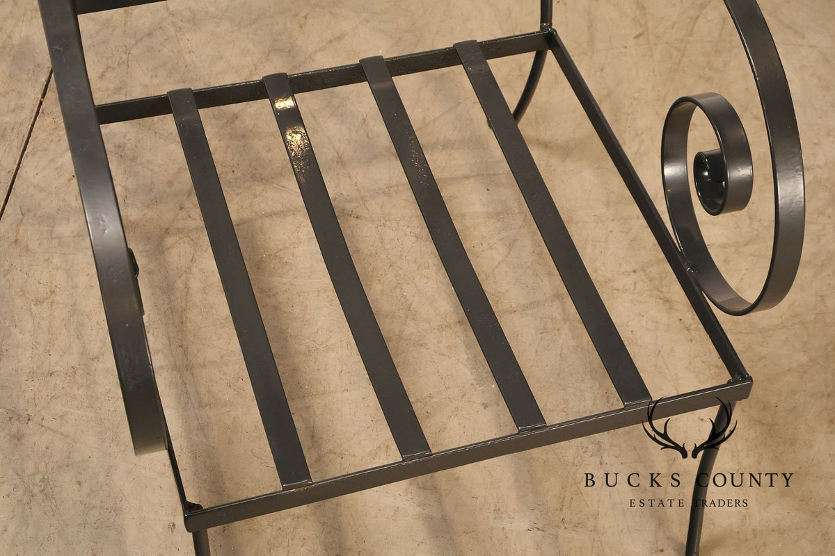 Vintage Pair of Wrought Iron Scroll Arm Lounge Chairs
