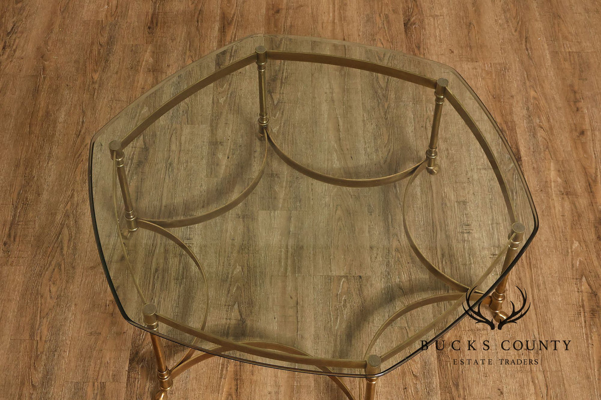 Directoire Style Vintage Brass and Glass Top Coffee Table