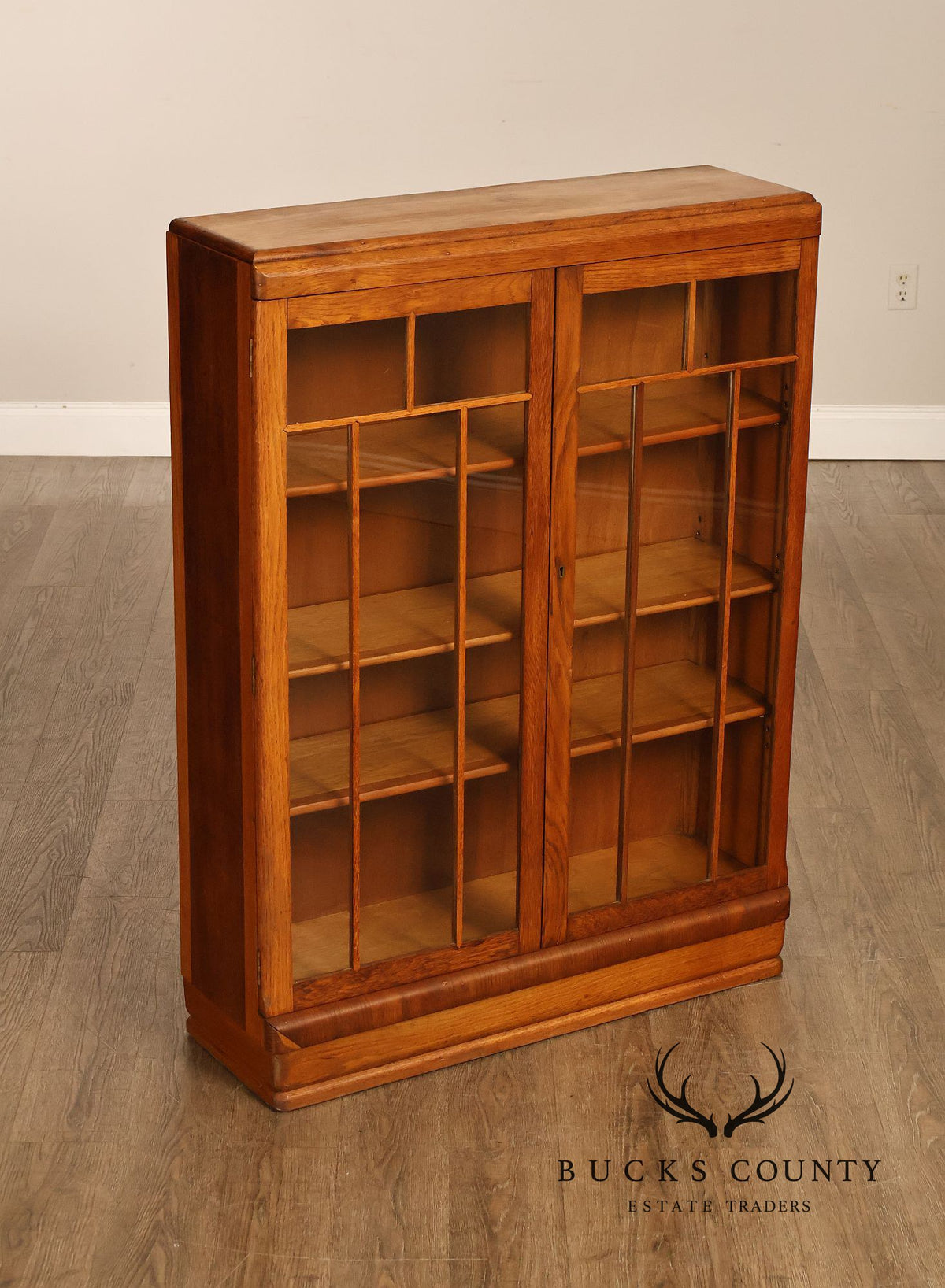 Antique Arts And Crafts Glass Door Oak Bookcase