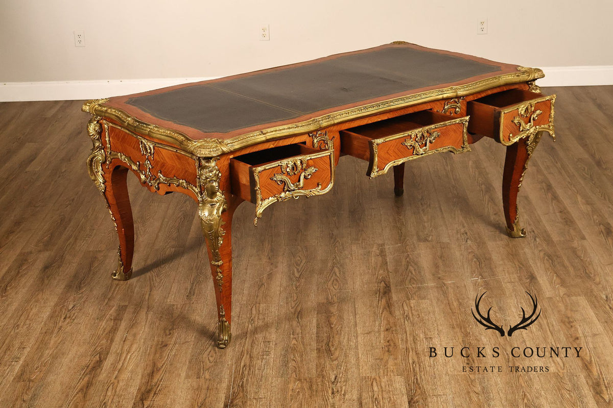 French Napoleon III Style Leather Top Executive Desk