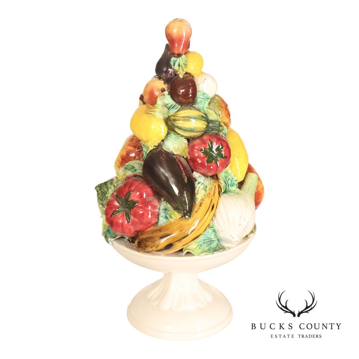 Italian Glazed Ceramic Fruit Basket Centerpiece