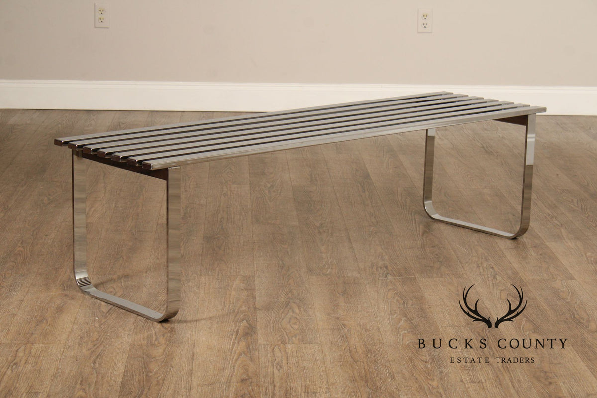 Design Institute of America Modern Slatted Chrome Bench