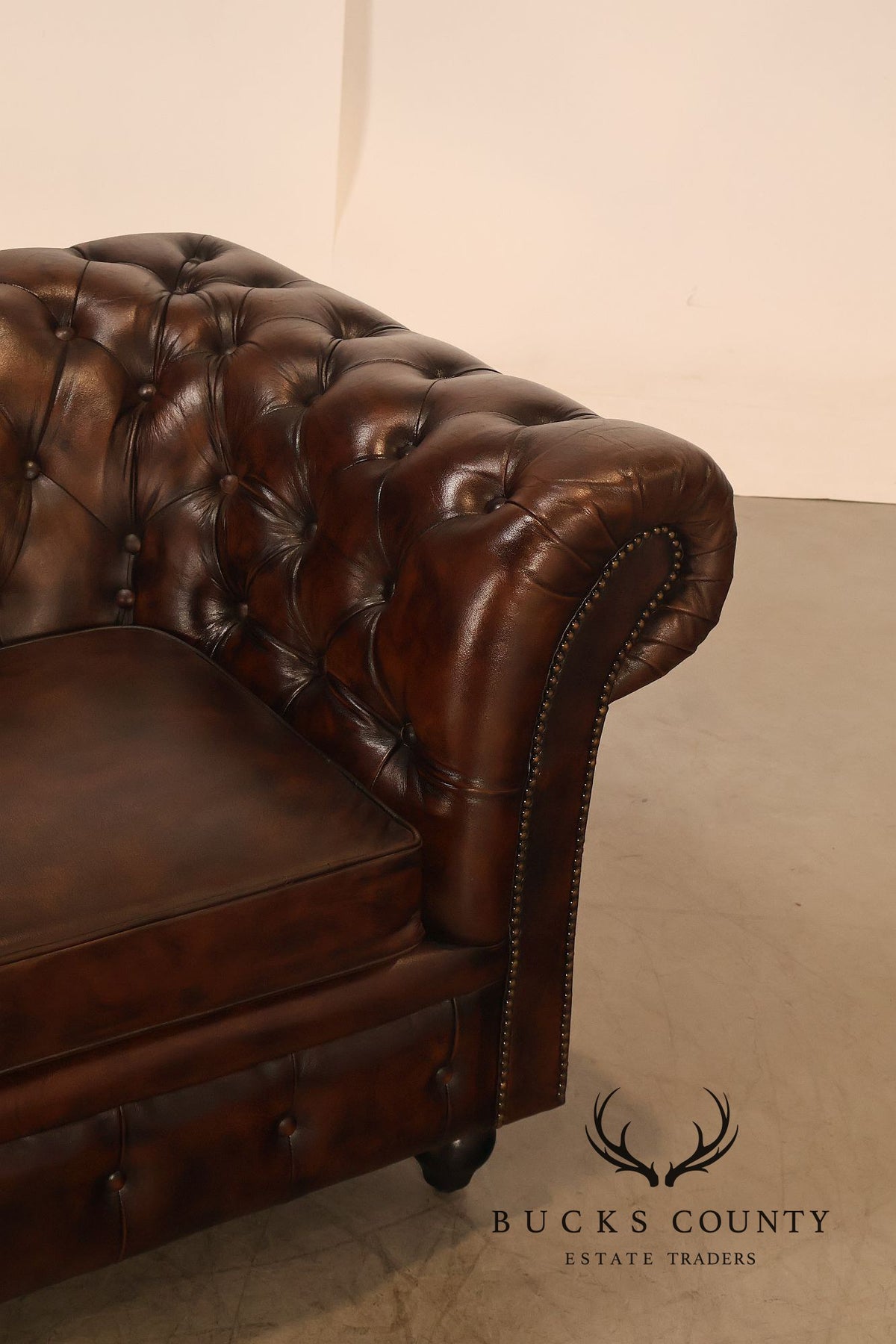 Chesterfield Style 6 Foot Brown Tufted Leather Sofa