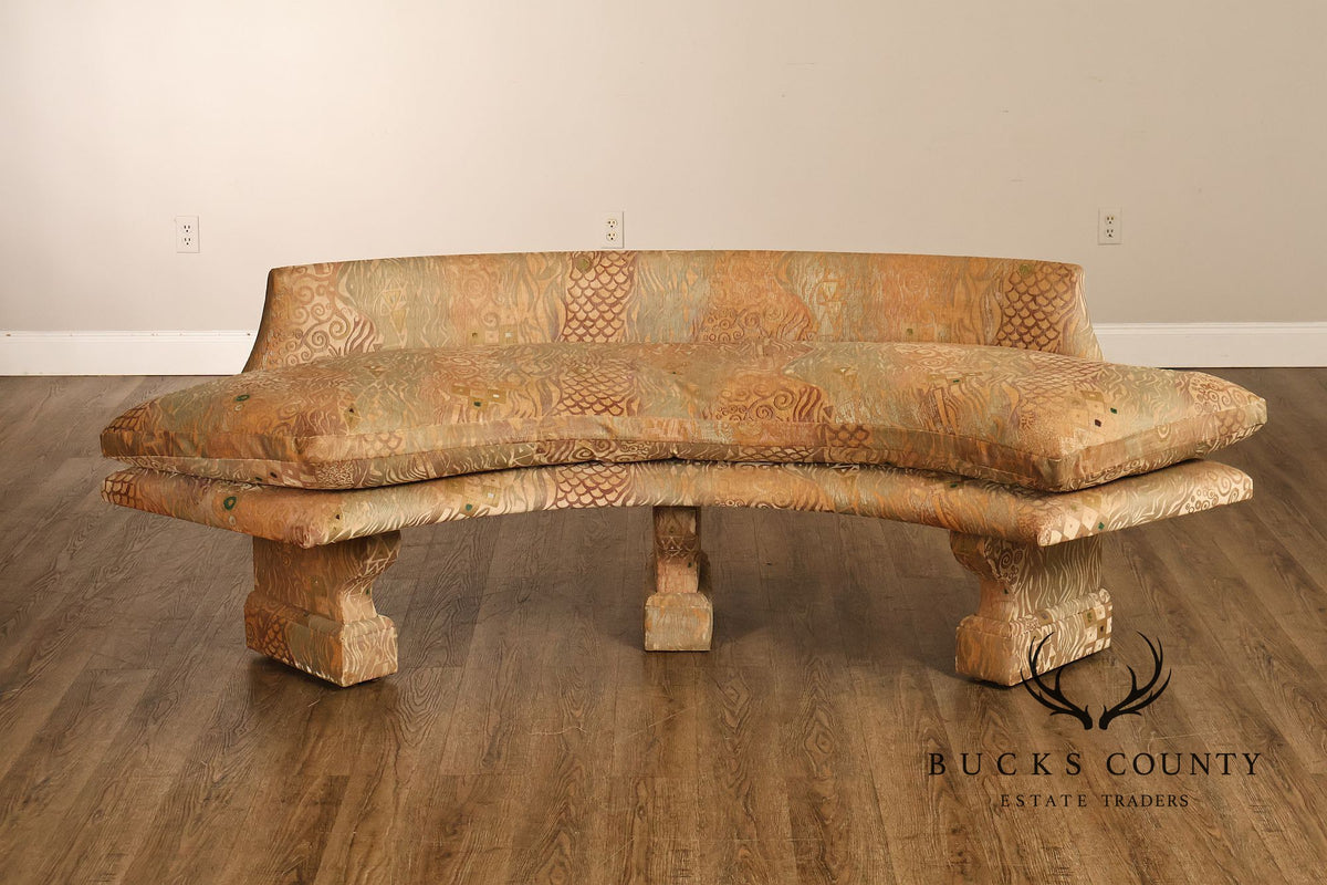 Saladino Furniture Curved Upholstered Geometric Velour Bench With Pair Of Pillows