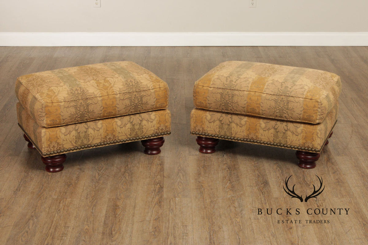 Thomasville Traditional Style Pair of Upholstered Ottomans