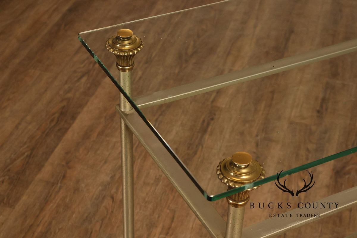 Directoire Style Italian Brass Steel And Glass Two Tier Console Table