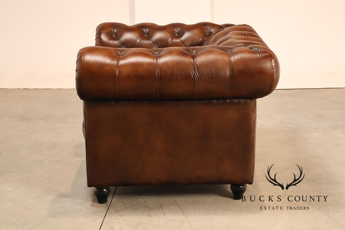 Chesterfield Style Brown Tufted Leather Club Chair
