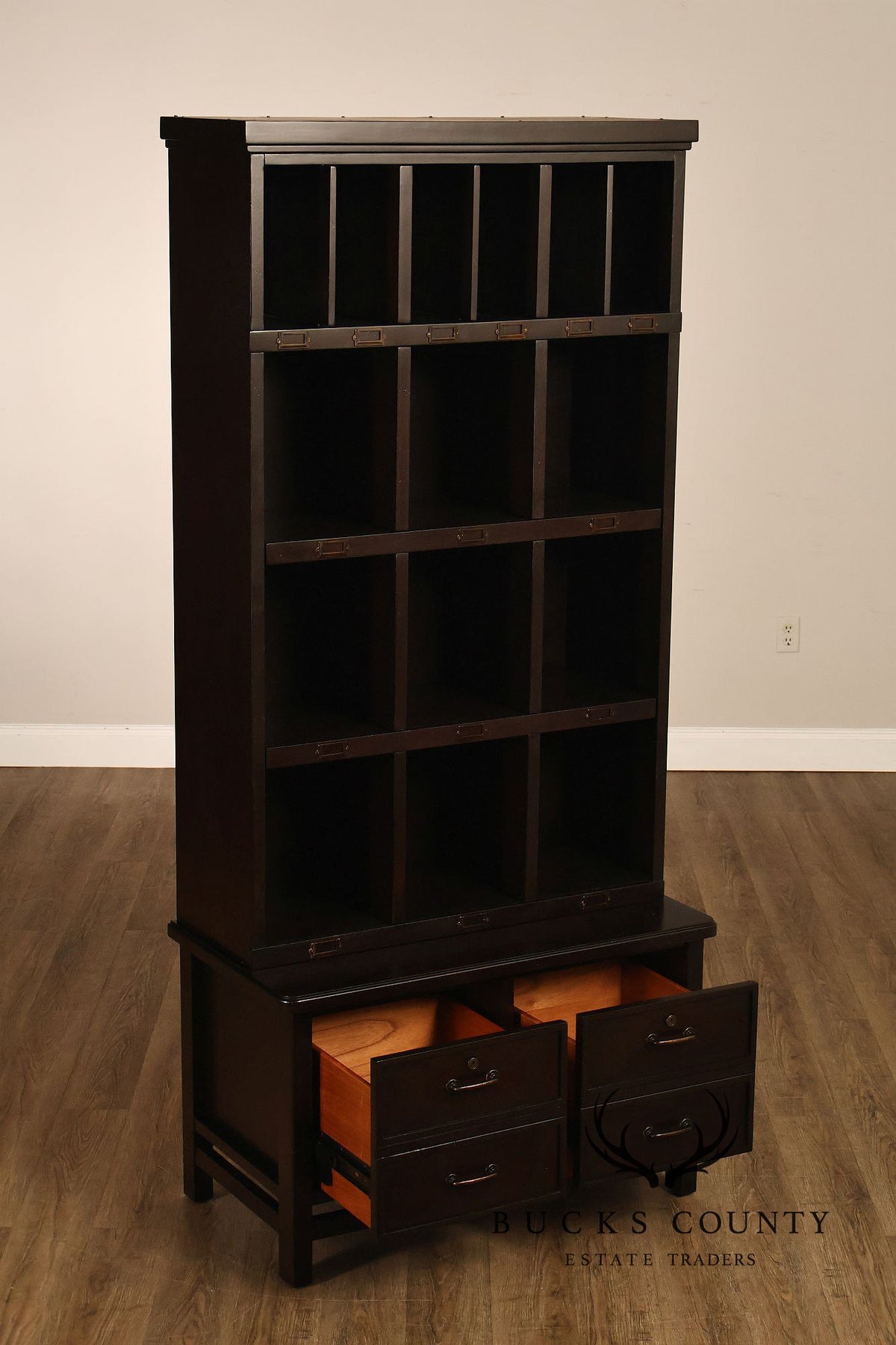 Stanley Furniture Dark Finish Multi-Compartment Library Bookcase Cabinet