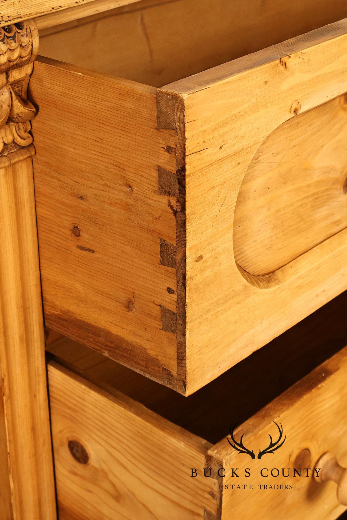 Antique Scottish Pine Chest Of Drawers Dresser With Carved Details