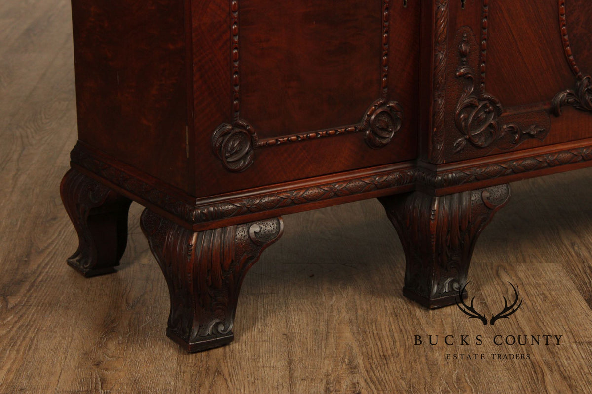 Georgian Style Hand Painted Mahogany Breakfront Cabinet