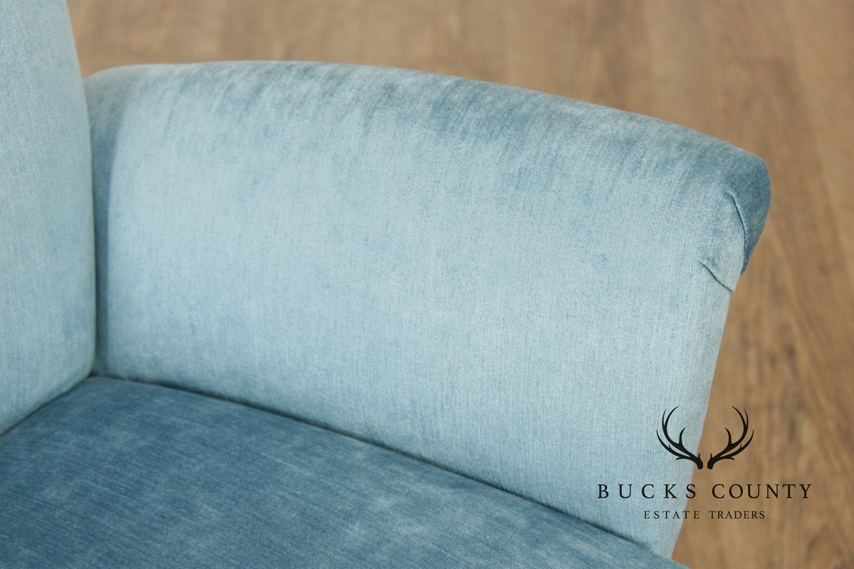 Modern Upholstered Blue Desk Office Chair On Casters