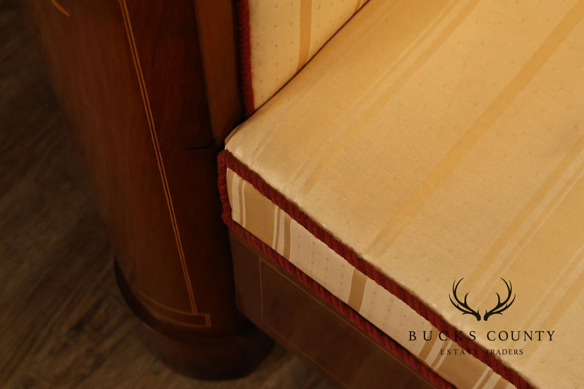 Biedermeier Style Antique Inlaid Mahogany Box Sofa