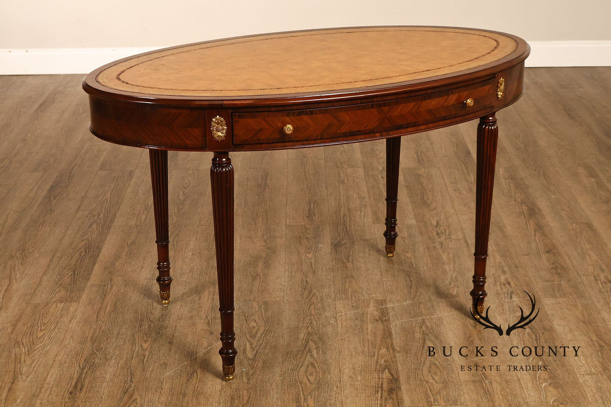 Maitland-Smith Regency Style Oval Leather Top Writing Table