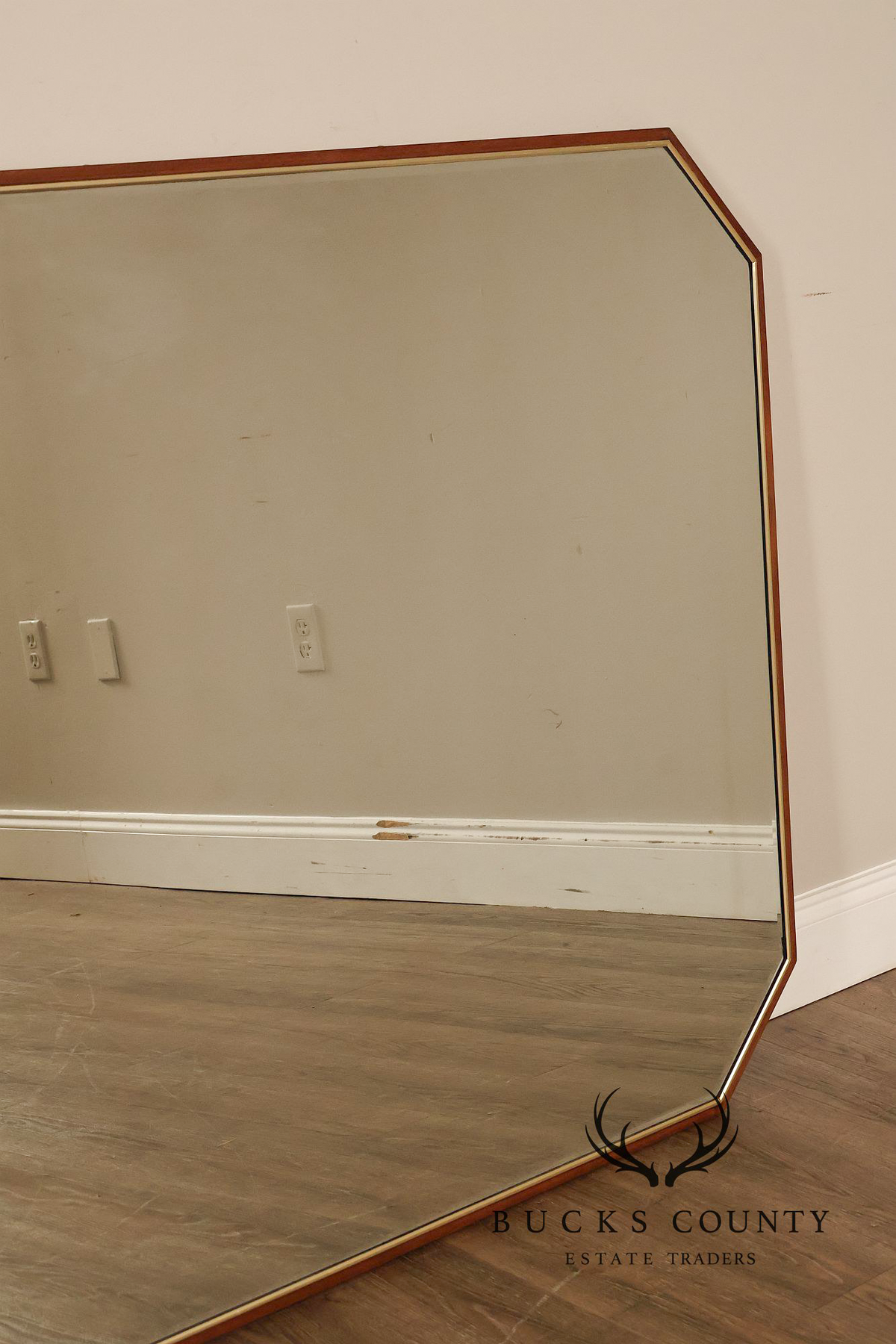Mid Century Modern Walnut Frame Large Octagonal Mantel Mirror