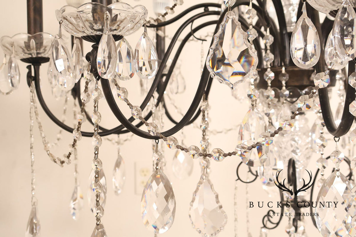Large Twenty-Light Crystal And Wrought Iron 55" Chandelier