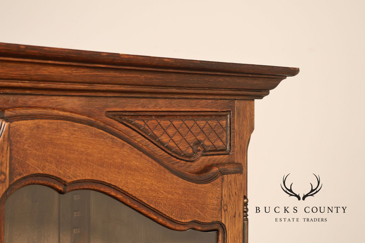 French Country Louis XV Style Vintage Oak China Display Cabinet
