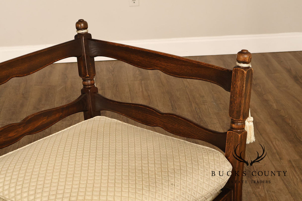 French Country Style Carved Oak Frame Three Seat Sofa