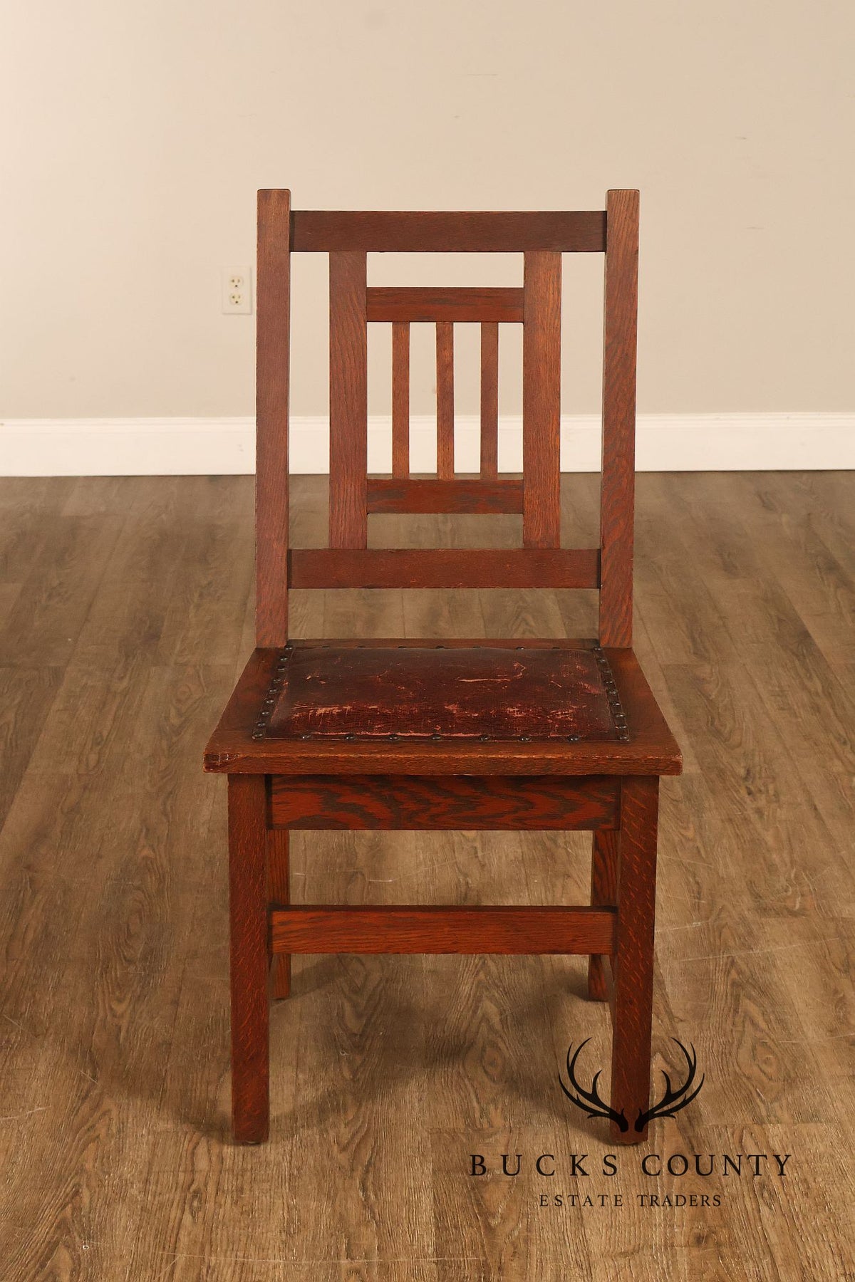 Antique American Arts & Crafts Mission Set Of 3 Oak Side Chairs