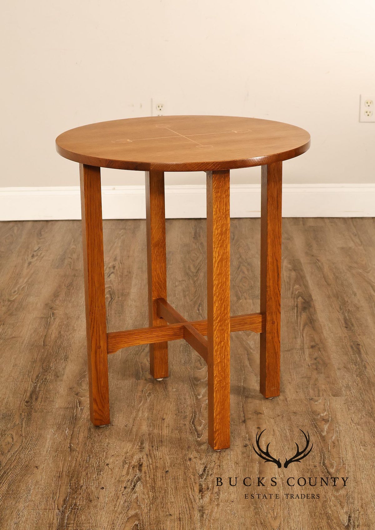 Stickley Mission Ellis Inlaid Round Oak Side Table