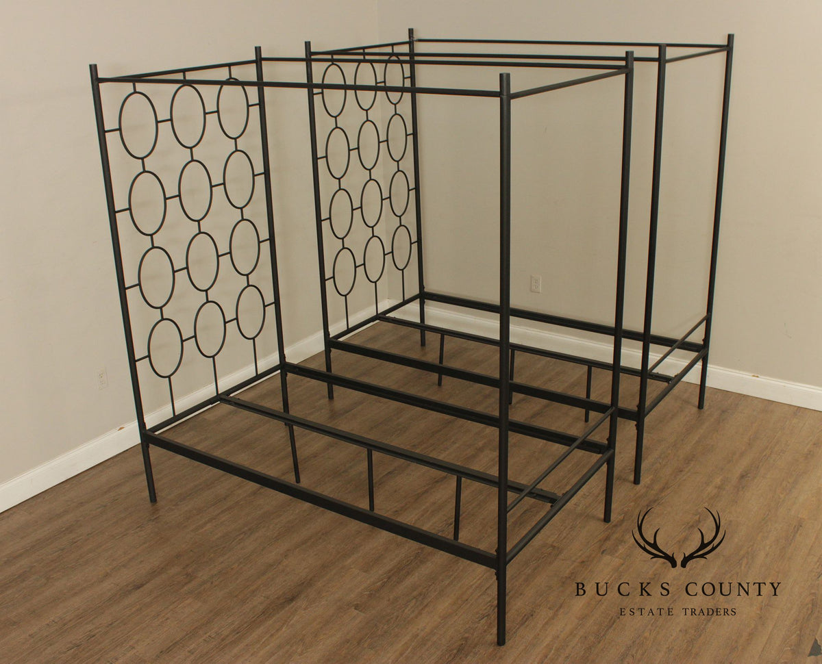 West Elm Pair of 'Ellipse' Twin Size Iron Canopy Beds
